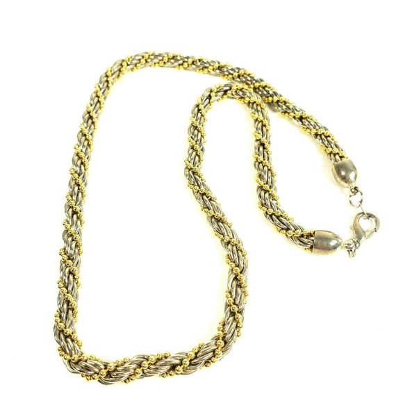 Twisted Rope Necklace Silver Gold Tone 25" - Picture 4 of 7